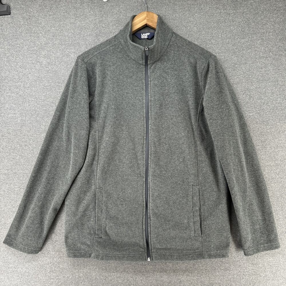 Lands End Fleece Jacket Womens Large 14/16 Gray Full Zip Long Sleeve Outerwear